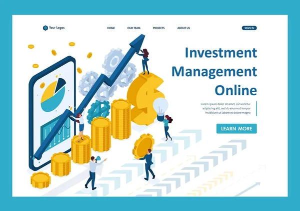 Izometrický Správa Online investování — Stockový vektor