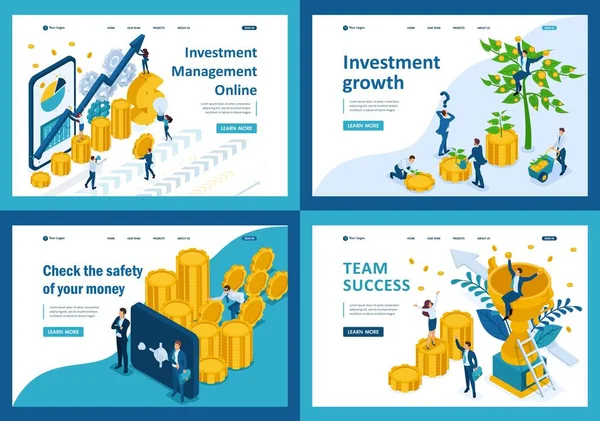 Investimentos isométricos Crescimento, sucesso da equipe —  Vetores de Stock