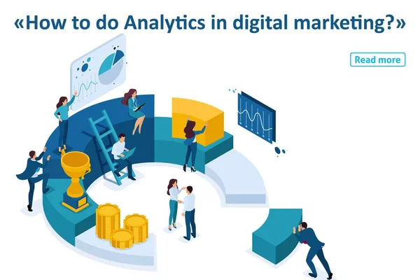 Empresarios isométricos hacen un marketing digital — Archivo Imágenes Vectoriales