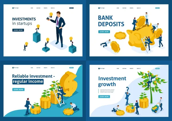 Tipos de Investimento Isométrico Depósito bancário Crowdfunding —  Vetores de Stock