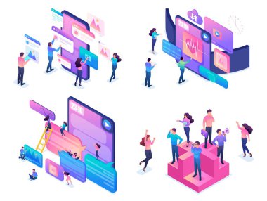 Cihazı Kullanan İzometrik Yaratıcı Gençler