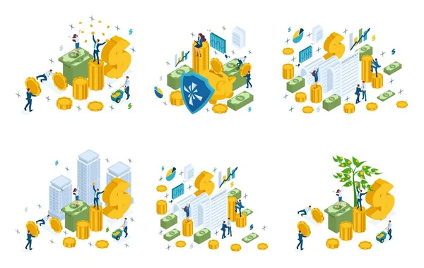 Isometric set of financial concepts, investors — 스톡 벡터