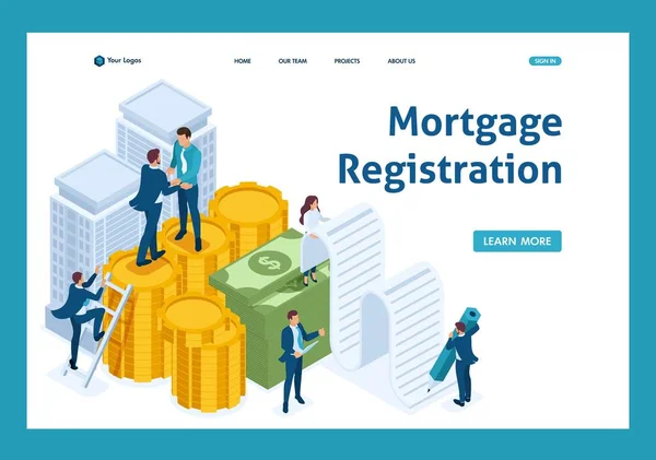 Les employés d'Isometric Bank établissent un prêt hypothécaire — Image vectorielle