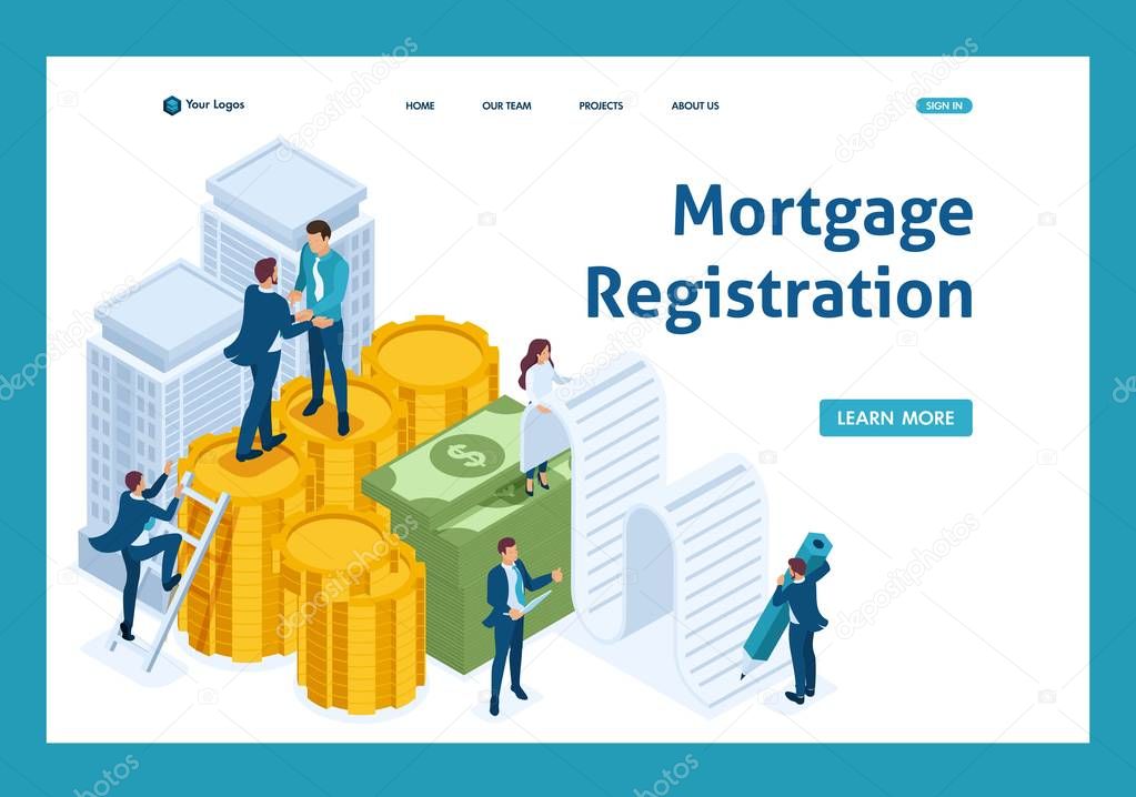 Isometric Bank employees draw up a mortgage loan
