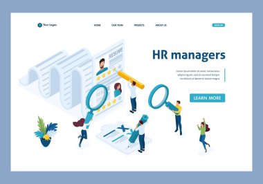 Isometrik İnsan Kaynakları Müdürü, özetin değerlendirilmesi, işe alma kavramı. Şablon Açılış sayfası