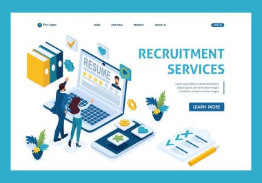 Isometrik İnsan Kaynakları Müdürü, Hizmet çalışanları bulmak için, yöneticiler adayları düşünün, adaylar. Şablon Açılış sayfası