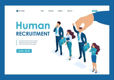 Isometrik İşveren el seçilmiş insan grubundan adam seçimi, işe kavramı. Şablon Açılış sayfası