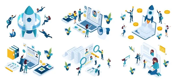 Set Tasarım Web sayfası yatırım başlangıç, iş arama, CV, IK Yöneticisi şablonları. Moda simgeleri vektör seti