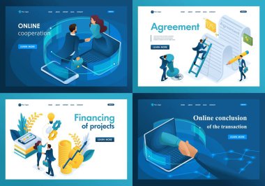 Şirket işbirliği tasarım Web sayfası şablonlarını ayarlayın. Web sitesi ve mobil web sitesi geliştirme için modern Illustration kavramları