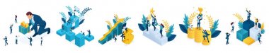 Yatırım ve başarı Izometrik kavramlar kümesi. Web sitesi ve mobil uygulama tasarımı için vektör Illustration