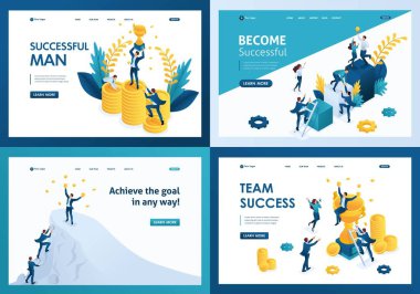 Ekip başarısının tasarım web sayfası şablonlarını ayarlayın. Web sitesi ve mobil web sitesi geliştirme için modern illüstrasyon kavramları