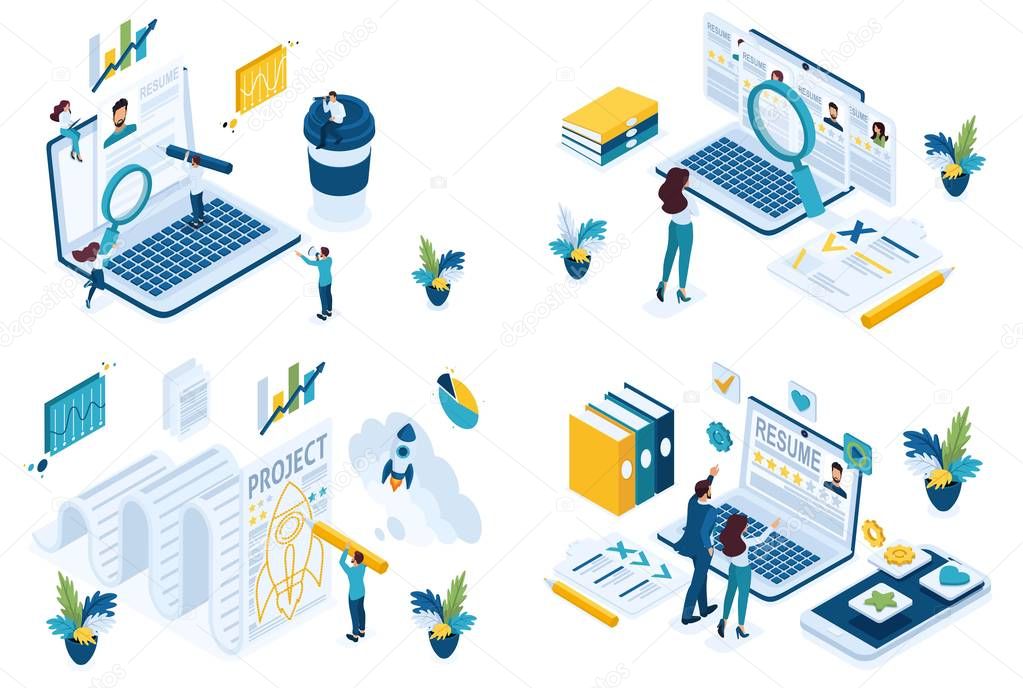 Set isometric concept search for employees HP Manager recruiter to create a joint project. For create website and applications