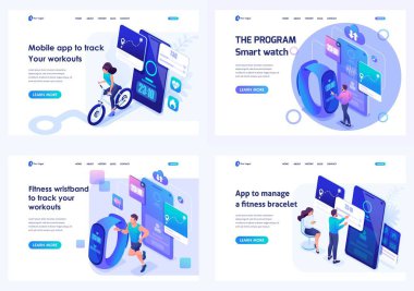 İzometrik açılış sayfalarını ayarlayın, egzersizleri izlemek için Mobil Uygulamalar, koşu, sporcular için bisiklet. Web sitesi ve mobil uygulama geliştirme için