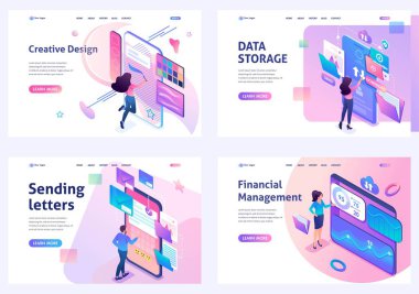 Biyometrik kavramlar kümesi. Finansal yönetim, veri depolama, mektup gönderme, yaratıcı tasarım. Açılış sayfası kavramları ve web tasarımı için