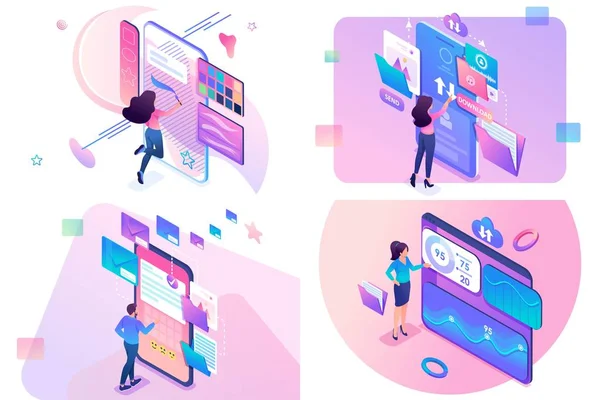 Biyometrik kavramlar kümesi. Finansal yönetim, veri depolama, mektup gönderme, yaratıcı tasarım. Web tasarımı için Konsept için