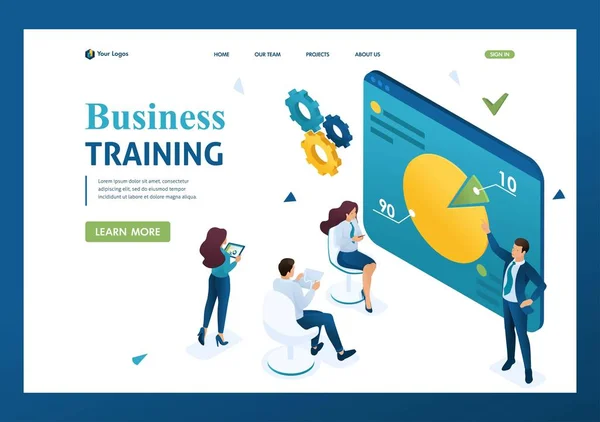 Entrepreneur coach teaches employees of the company. Concept of business training. 3d isometric. Landing page concepts and web design — Stock Vector