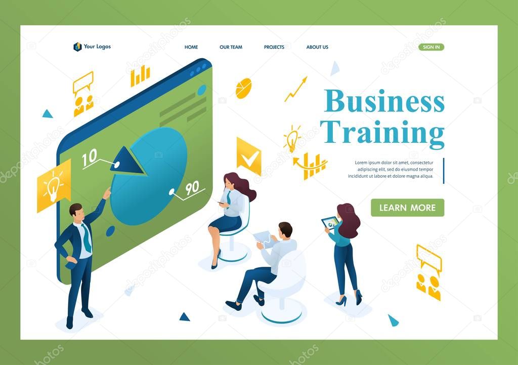 Business coach trains employees of the company. Concept training at work, professional development. 3d isometric. Landing page concepts and web design