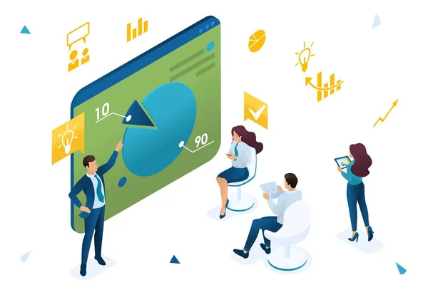 El autobús de negocios capacita a los empleados de la empresa. Formación conceptual en el trabajo, desarrollo profesional. 3d isométrica. Concepto de diseño web — Archivo Imágenes Vectoriales