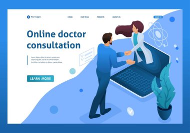 Doktorun online danışma için sözleşmenin sonuçlandırılması. Sağlık konsepti. 3d biyometrik. Açılış sayfası kavramları ve web tasarımı