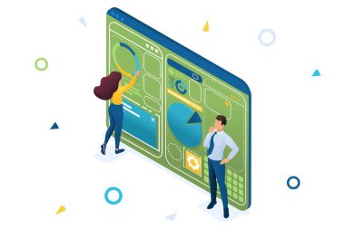 Gençler tek bir menü ile bir pano oluşturma üzerinde çalışıyoruz. Tasarım konsepti. Web tasarımı için 3d biyometrik Konsept