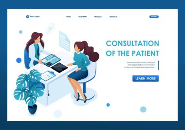 Genç kadın doktor hastaya tavsiyede. Sağlık konsepti. 3d biyometrik. Açılış sayfası kavramları ve web tasarımı-01