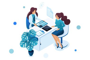 Genç kadın doktor hastaya tavsiyede. Sağlık konsepti. 3d biyometrik. Web tasarımı için konsept