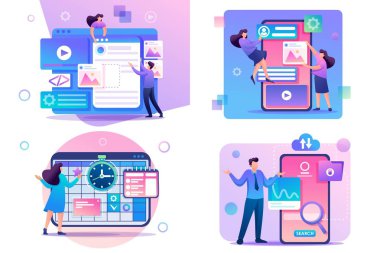 Set Flat 2d kavramlar web tasarımı, Zaman yönetimi, mobil iletişim, web tasarımı için Kavram için bilgi arama