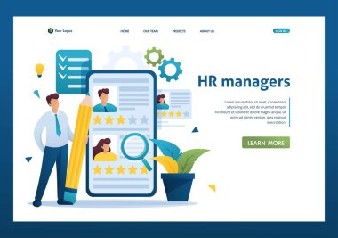 Young successful HR Manager, resume review, recruitment concept. Flat 2D character. Landing page concepts and web design