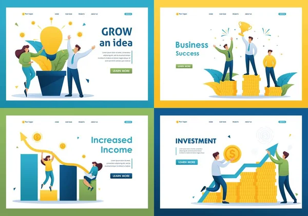 Set Flat 2D concepts grown an idea, increased income, business success, Investment. For Landing page concepts and web design — Stock Vector