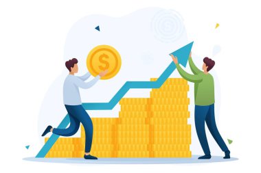 Genç girişimci kazançlı bir iş ortağına yatırım yapar. Düz 2D karakter. Web tasarımı için kavram