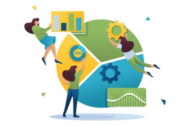 Geniş bir program ve bir dizi analitik veri, veri toplama çalışanlar tarafından gerçekleştirilir. Düz 2D karakter. Web tasarımı için kavram