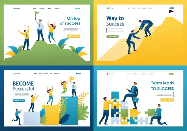 Set Flat 2D concepts Become successful, team leads to success, way to success, on top of success. For Landing page concepts and web design — Stock Vector