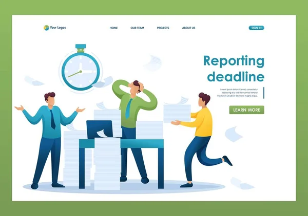 회사의 스트레스 상황 이 마감 시간을 알려 주고 있습니다. 직원들은 당황하고 있습니다. 평면 2D 캐릭터. 착륙 페이지 개념 과 웹 설계 — 스톡 벡터