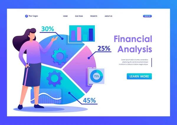 Jovem analisar a informação. Caráter 2D plano. Conceitos de landing page e web design —  Vetores de Stock