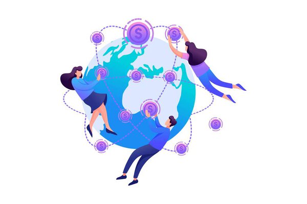 Международная инвестиционная компания. Плоский двухмерный характер. Концепция веб-дизайна
