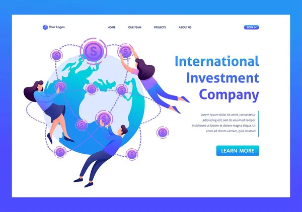 Concept International Investmentgesellschaft. Flacher 2D-Charakter. Landing Page Konzepte und Webdesign — Stockvektor