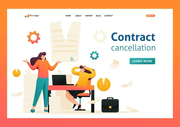 Termination of the contract, broke the agreement partners. Flat 2D character. Landing page concepts and web design — Stock Vector