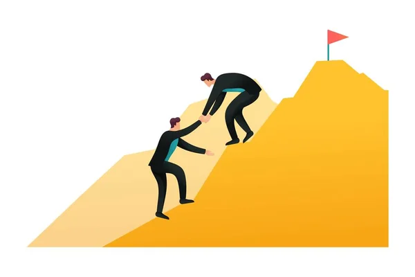Hedeflere ulaşmak için yardım, liderlik, iş koçluğu. Başarıya giden yol. Düz 2D karakter. Web tasarımı için kavram