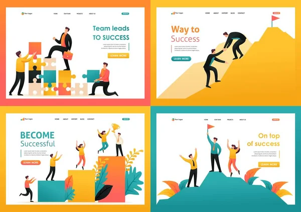 Illustrazione 2D piatta sul tema del successo come squadra, il percorso verso il successo, il lavoro di squadra. Per concetti di Landing page e web design — Vettoriale Stock