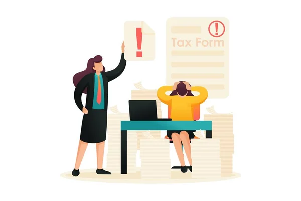 Stressful situation, Completing the tax form, deadline for filing tax returns. Flat 2D character. Concept for web design — Stock Vector