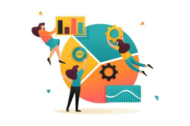 Büyük bir çizelge ve bir dizi analitik veri. Düz 2B Karakter