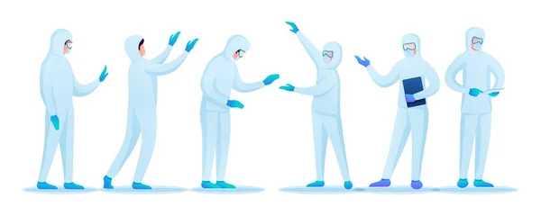 Vírusfertőzés járvány idején védőöltözetben lévő orvosok formájában megjelenő karakterek — Stock Vector