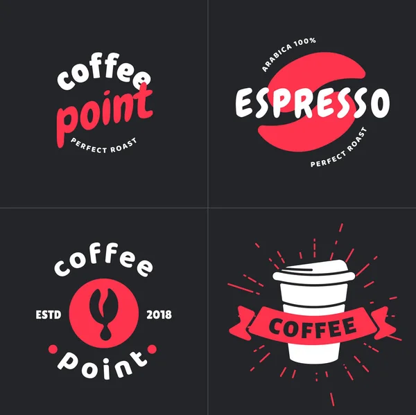 Набор современных векторных иллюстраций дизайна логотипа кофейни. Шаблон логотипов кафе с элементами текста знака . — стоковый вектор