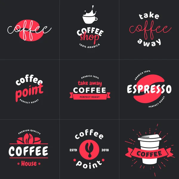 Набор современных векторных иллюстраций дизайна логотипа кофейни. Шаблон логотипов кафе с элементами текста знака . — стоковый вектор