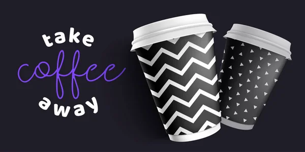 Mock up Vorlage für Ihre Marke realistische Kaffeepapiertasse auf schwarzem Hintergrund. Ihr Logo-Design auf Pappbecher. Präsentation für Ihre Logo Branding Vektor Illustration. Trendfarben 2019 — Stockvektor