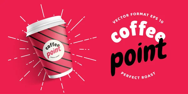Зробіть шаблон для вашого бренду реалістичною чашкою кавового паперу на червоному тлі. Ваш дизайн логотипу на паперовій чашці. Презентація для вашого брендингу логотипів Векторні ілюстрації. Тенденція 2019 кольори — стоковий вектор