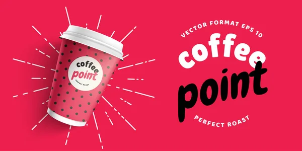 Зробіть шаблон для вашого бренду реалістичною чашкою кавового паперу на червоному тлі. Ваш дизайн логотипу на паперовій чашці. Презентація для вашого брендингу логотипів Векторні ілюстрації. Тенденція 2019 кольори — стоковий вектор