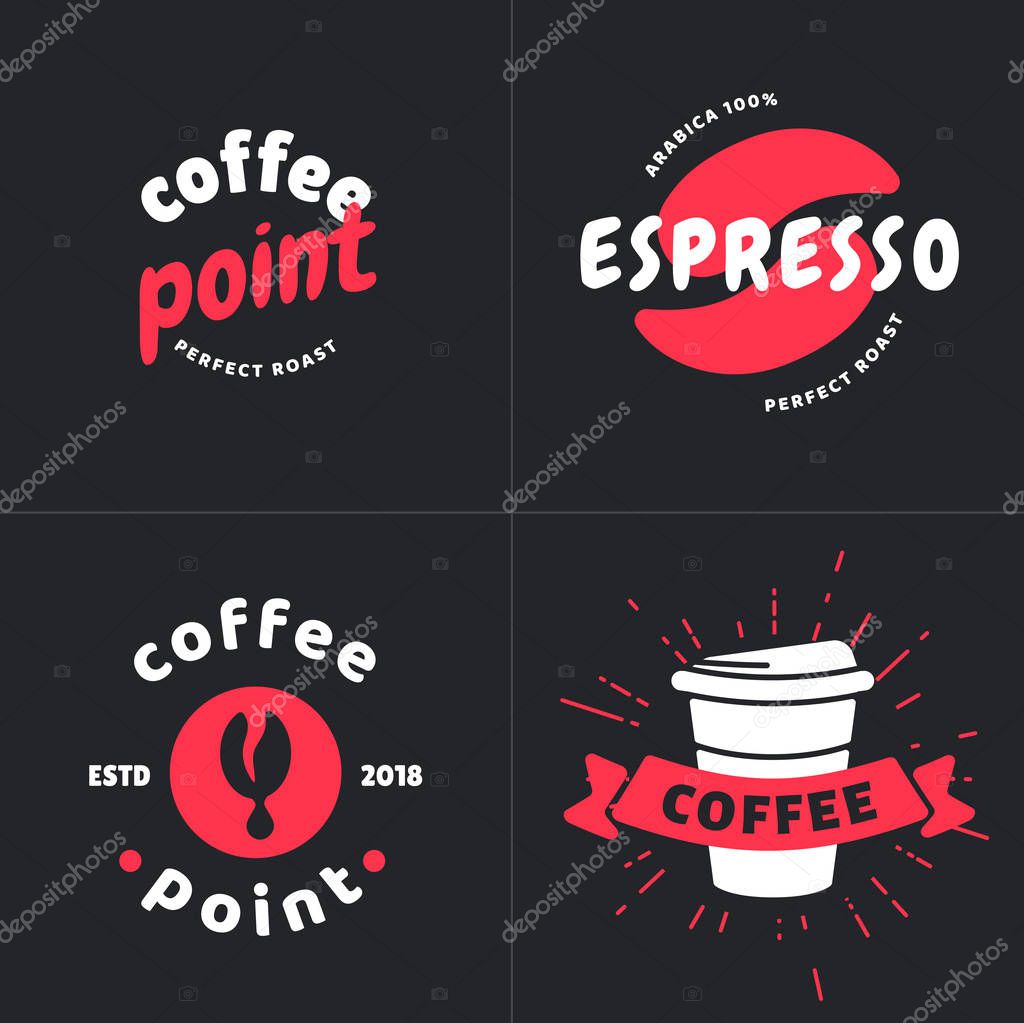 Set of modern coffee shop logo design vector illustration. Your brand of cafe logotypes template with sign text elements.