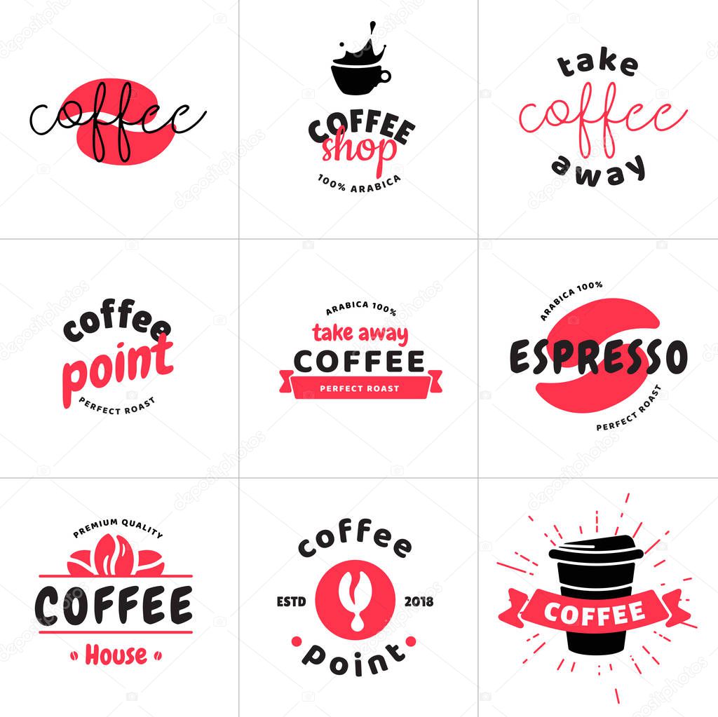 Set of modern coffee shop logo design vector illustration. Your brand of cafe logotypes template with sign text elements