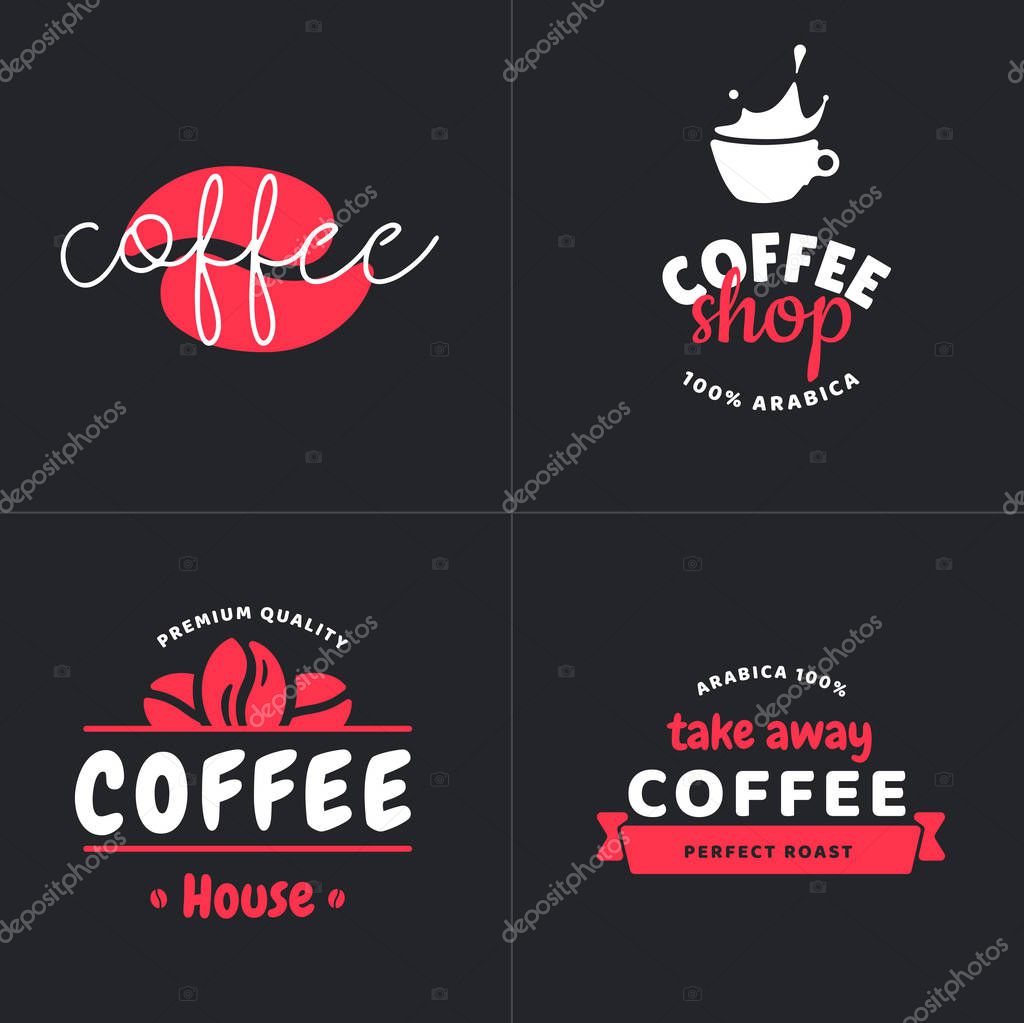 Set of modern coffee shop logo design vector illustration. Your brand of cafe logotypes template with sign text elements.